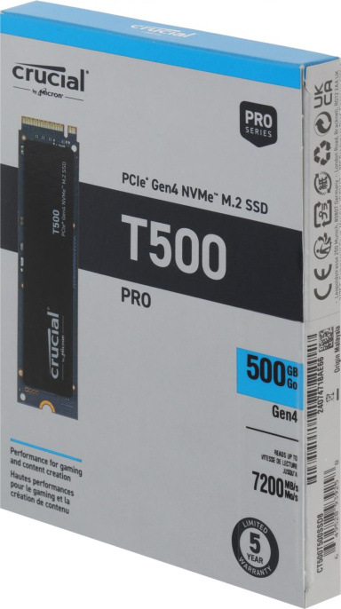 SSD накопитель Crucial T500 500ГБ, M.2 2280, PCIe 4.0 x4,  NVMe,  M.2 [ct500t500ssd8]