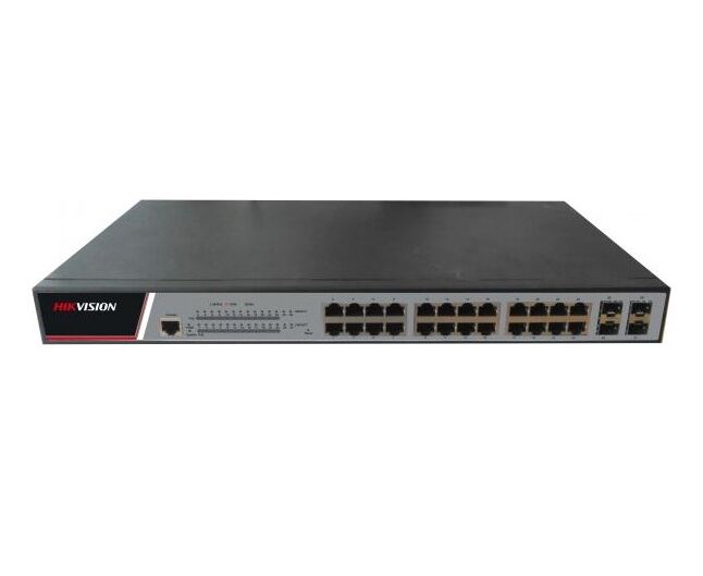 Управляемый коммутатор Hikvision DS-3E2528 B , 24 гигабитных RJ45 порта, 4 SFP
