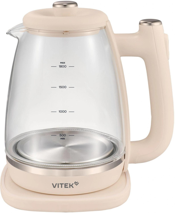Чайник электрический Vitek VT-WK1072 1.7л. 1800Вт слоновая кость корпус: стекло