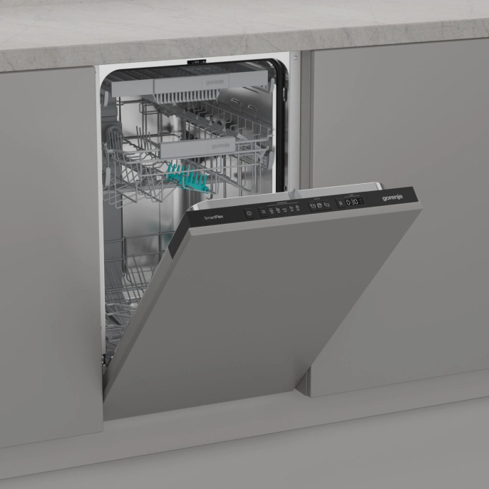 Встраиваемая посудомоечная машина Gorenje GV563C10,  узкая, ширина 44.8см, полновстраиваемая, загрузка 10 комплектов, нержавеющая сталь