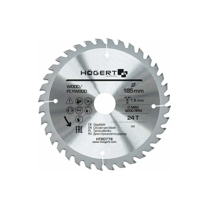 Диск пильный по дереву 185x30 мм, 24Т HOEGERT TECHNIK HT6D778