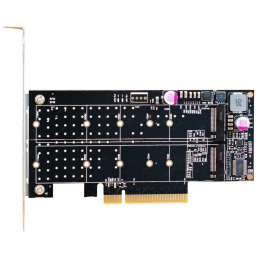 Переходник ExeGate EXE-597E2 2 x M.2 M key - PCI-E x8 v3.0, для установки двух SSD M.2 2230/2242/2260/2280/22110 M key NGFF в слот PCI-E, материнская плата должна быть c функцией Bifurcation PCI-E EX298298RUS