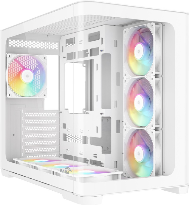 Корпус ПК без блока питания Case SAMA V60 White, Midi-Tower, TG, 7x120mm ARGB, 2xUSB 3.0 + 1xUSB 3.1 Type-C, ATX, mATX, mITX White V60-WHADA7X1-GL