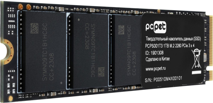 SSD накопитель PC PET PCPS001T3 1ТБ, M.2 2280, PCIe 3.0 x4,  NVMe,  M.2,  oem