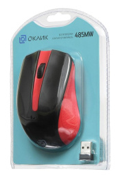 Мышь Оклик 485MW черный/красный оптическая 1600dpi беспров. USB для ноутбука 3but (997828)