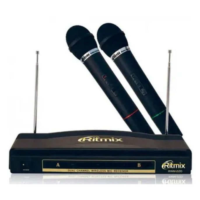 RITMIX RWM-220 {2 микрофона: 87.5 МГц - 92 МГц; раб. частоты: 100 Гц - 10 000 Гц;Чувств.: -30 дБ +/-3 дБ; пит. системы: AC 220 в / 500 мА}