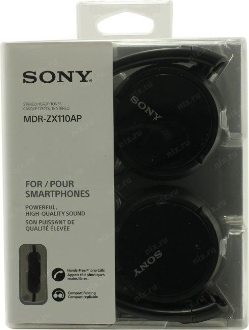 Наушники SONY полноразмерные проводные с микрофоном MDR-ZX110AP черный MDRZX110APBZE