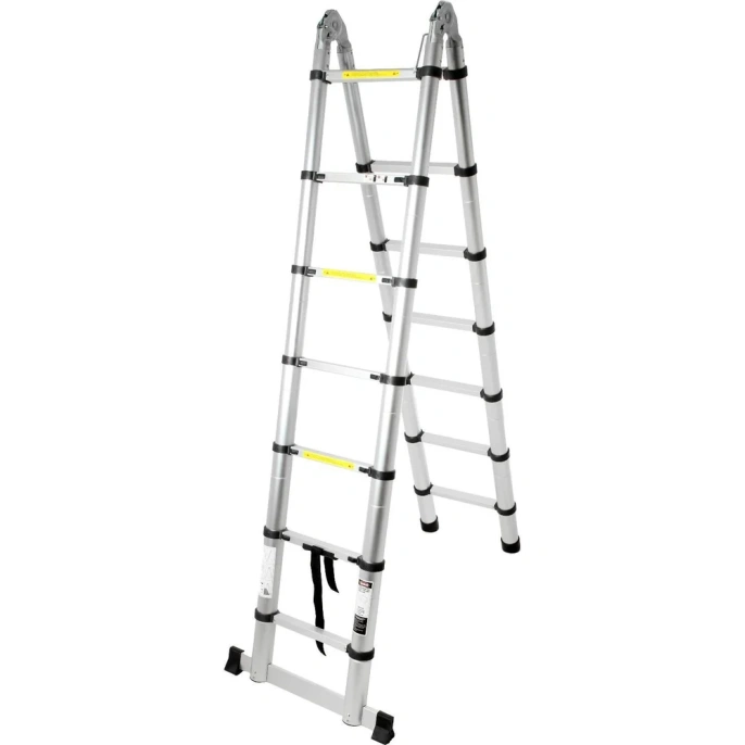 Телескопическая стремянка-лестница ТУНДРА раскладная, алюминиевая, 2.2x2.2 м 5239895