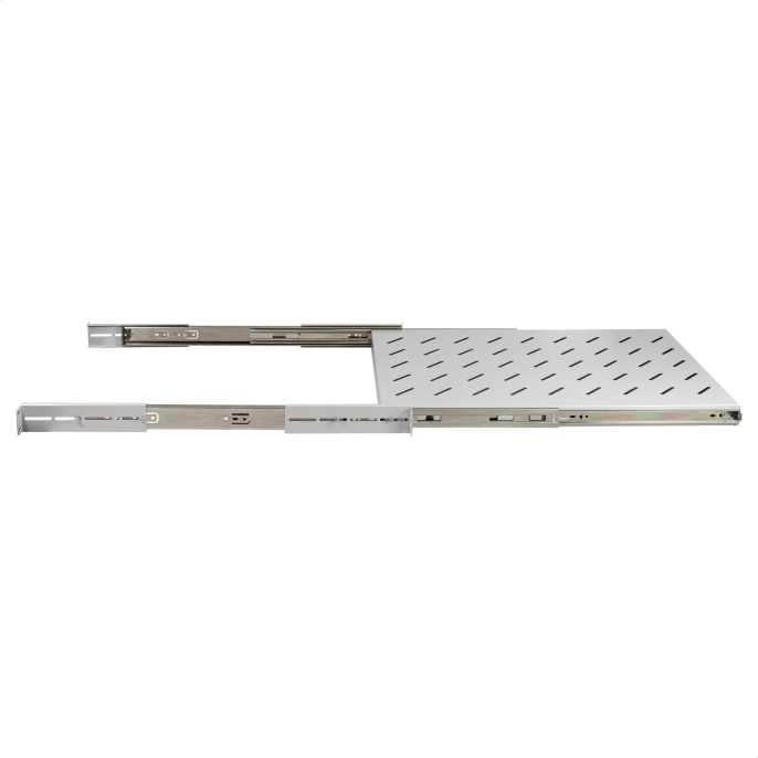 Полка выдвижная 19" ExeGate ECSS-F1000-G перфорированная, глубина 650мм, крепление 19" 1U, для напольных шкафов и стоек глубиной 800мм/1000мм, нагрузка до 40кг, цвет светло-серый RAL 7035 EX300305RUS