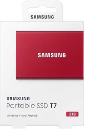 2ТБ Внешний диск SSD Samsung T7 MU-PC2T0R/WW, USB-C, запись - 1000МБ/с, чтение - 1050МБ/с, красный