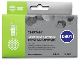 Картридж струйный Cactus CS-EPT0801 T0801 черный (13.0мл) для Epson Stylus PhotoP50/PX650/PX660/PX700/PX700W/PX710/PX710W/PX720/PX720WD/PX800/PX800FW/PX810/PX810FW/PX820/PX820FWD/R265/R285/R360/RX560/RX585/RX685