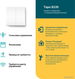 TP-Link Tapo S220 Умный 2-клавишный, 1-позиционный выключатель