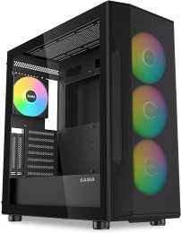 Корпус ПК без блока питания Case SAMA S40 Black, Midi-Tower, TG, 4x120mm ARGB, 2xUSB 3.0 + 1xUSB 3.1 Type-C, ATX, mATX, mITX Black S40-BKAPA4X1-GL