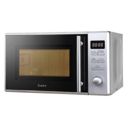 Микроволновая печь Evelux, 20 л, кнопочное управление, галогеновая подсветка, LED дисплей, 8 авторежимов, блокировка от детей, таймер, 8 уровней мощности, цвет нержавеющая сталь