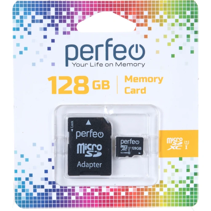 Карта памяти Perfeo microSDXC, 128GB, Class 10, UHS-1, с адаптером 30007697