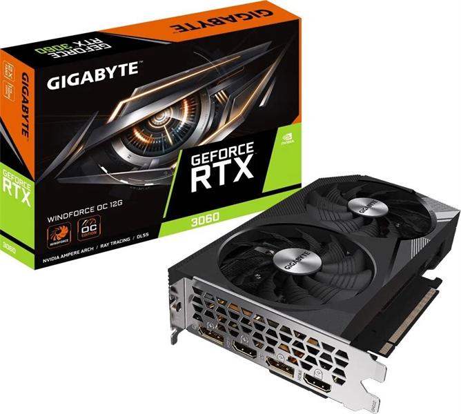 Видеокарта GIGABYTE NVIDIA GeForce RTX 3060 GV-N3060WF2OC-12GD 2.0 12ГБ Windforce, GDDR6, OC, Ret