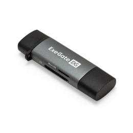 Устройство чтения/записи карт памяти ExeGate CR-201CA компактный картридер USB Type-A + Type-C -- Card Reader, поддержка стандартов: SD/SDHC/MMCII/RS MMC, Micro SD/ Micro SDHC/Micro SDXC, Plug&Play, серый EX297630RUS