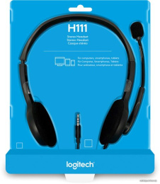 Гарнитура проводная LOGITECH Headset H111 Stereo серый (1хJack 3.5mm, кабель 1.8м) (981-000588)