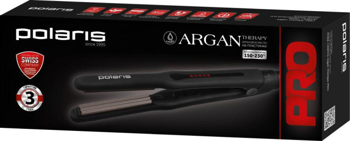 Щипцы Polaris PHSZ 1309TAi Argan Therapy PRO 38Вт черный макс.темп.:230С покрытие:турмалиновое PHSZ 1309TAI