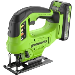 Лобзик GreenWorks GD24JS90, 24V, б/щет, 90мм, 0-3000/мин, 4 ст.маятник, LED, 1x2Ач, ЗУ, коробка 3601707VUA