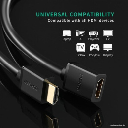 Кабель UGREEN HD107 10140 HDMI 4K Male to Female Cable. Длина: 0,5м. Цвет: черный