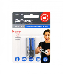 Батарейка GoPower LR03 AAA BL2 Alkaline 1.5V 2/24/480 00-00019862