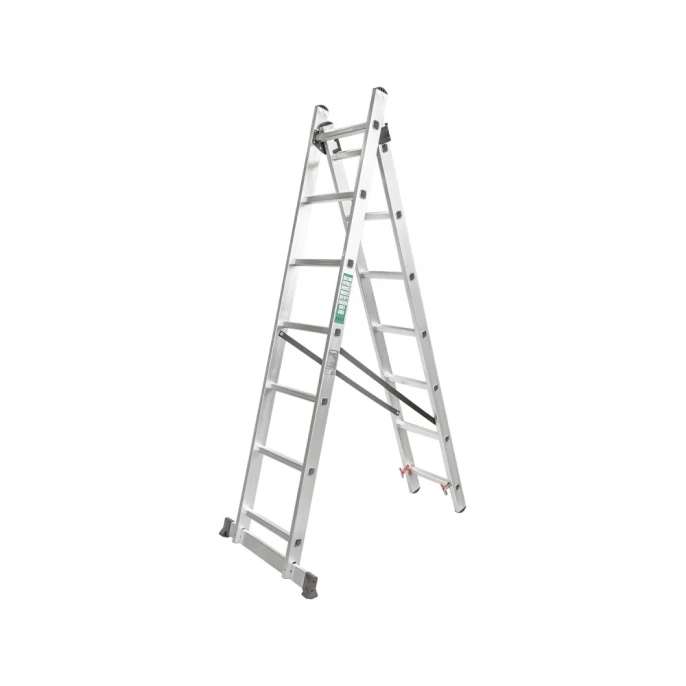 Комбинированная двухсекционная лестница Forcekraft 2x7ступенек, max нагрузка 150кг, вес 6,2кг fk-bl-e207 52850