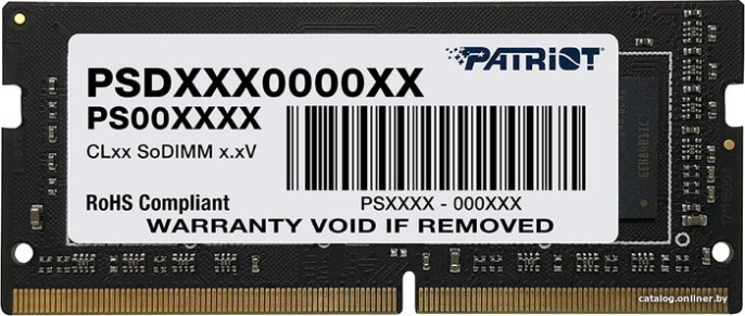Оперативная память Patriot Signature Line 8GB DDR4 SODIMM PC4-25600 PSD48G320081S 8 ГБ, 1 модуль DDR4 SO-DIMM, частота 3200 МГц, CL 22T, тайминги 22-22-22-52, напряжение 1.2 В
