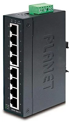 ISW-801T коммутатор для монтажа в DIN рейку PLANET. IP30 Slim Type 8-Port Industrial Fast Ethernet Switch (-40 to 75 degree C)