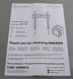 Кронштейн для телевизора ONKRON FM2, 32-65", настенный, фиксированный,  черный