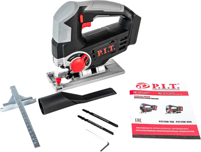 Электролобзик P.I.T. PST20H-80A аккумуляторный, 20В, пропил 80 мм, 0-2400об/мин, быстрый зажим, маятник