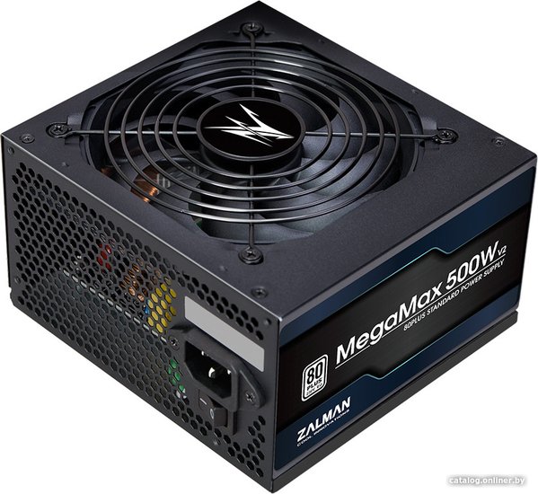 Блок питания Zalman MegaMax 500W (ZM500-TXIIv2) (Intel ATX 12V Ver2.31, APFC, 80Plus, 3,3V-22А, 5V-20А, 12V-37.5А, -12V-0.5А, 5Vsb-3А, 24pin, 1х4pin, 1х8pin, 2х6+2pin, 6хSATA, 1хFDD, 3xIDE, защиты: OPP/OVP/UVP/SCP, размер кулера: 120мм, гидродинамический