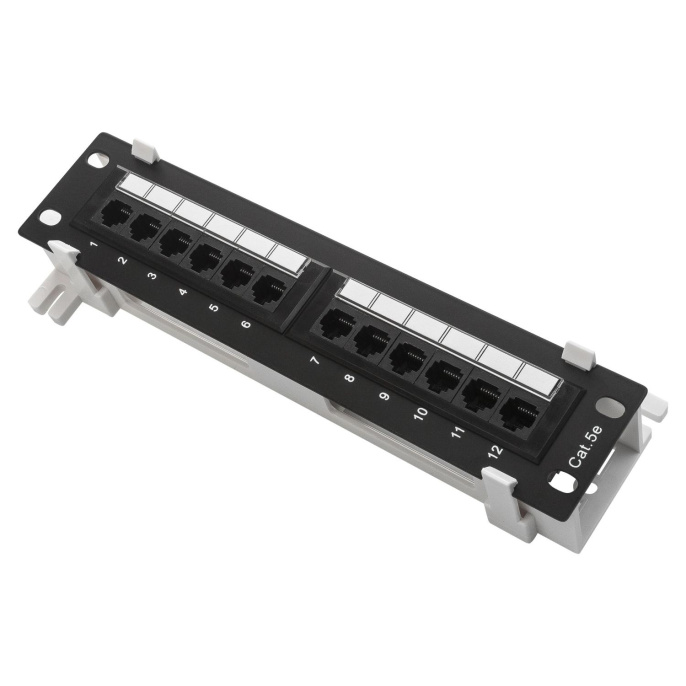 Настенная патч-панель NEOMAX [NM-PP-WM12P-UC5E-D-111-BK] 12 портов, кат.5E, UTP, Dual IDC, цвет черный
