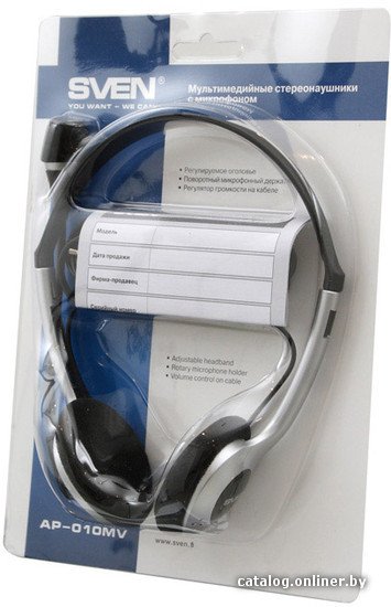 Наушники Sven AP-010MV SV-0410010MV стереонаушники с микрофоном, 105 дБ, 20-20000 Гц, 32 Ом, регулятор громкости на кабеле, разъем 2*3,5 мм 3 pin для подключения к