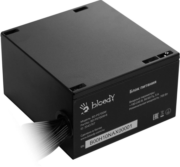 Блок питания BLOODY BD-PS700W,  700Вт,  80 PLUS WHITE,  120мм, черный, retail [bd-ps700w-r]
