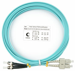 Оптический патч-корд duplex LC-ST 50/125 MM Cabeus FOP-50-LC-ST-2m 2 метра бирюзовый LSZH