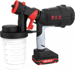 Краскораспылитель P.I.T. PSG20H-900A аккумуляторный, 20В, 700 мл/мин, емкость 900 мл, давление 0.1-0.2 бар