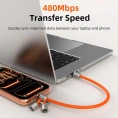 Ремешок на запястье с кабелем CABLETIME CU46B (CT-CL60-ASB) 0.3м USB-C PD60W черный