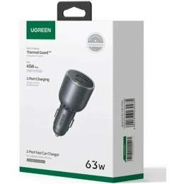 Автомобильное зарядное устройство UGREEN EC701 (35023) 63W 2-Port USB-C PD&USB-A w/o Cable Fast Car Charger без кабеля. Цвет: серый