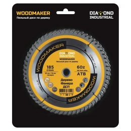 Диск пильный по дереву Woodmaker 185x20/16 мм, Z=60 ATB Diamond Industrial DIDD185Z60