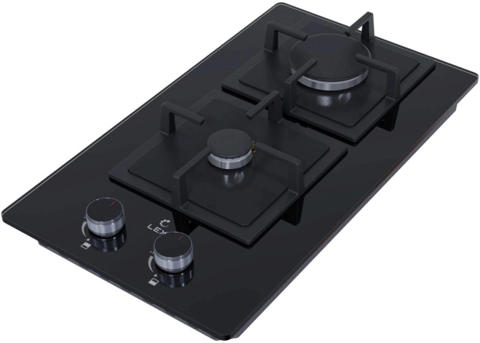 Газовая варочная панель LEX GVG 324 BBL,  2 конфорки,  закаленное стекло,  черный