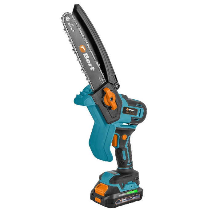 Bort BKS-218-LI Цепная пила аккумуляторная, {18В Li-Ion, Makita 18V LXT, шина 203мм, Бесщеточный, Шаг цепи, дюйм 1/4, движения цепи, м/сек 10, вес 1,31 кг, 2 АКБ + ЗУ} [93419689]