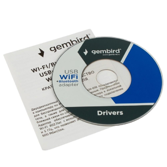 Gembird Сетевой адаптер WiFi+Bluetooth 600 Мбит, двухдиап., мини, USB, 802.11b/a/g/n/ac, RTL8821CU WNP-UA-018