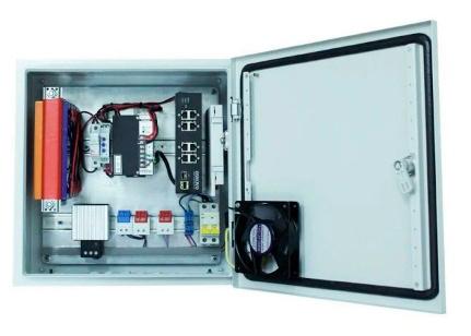Уличная станция термошкаф OSNOVO OS-44TB1 Базовая уличная станция с термостабилизацией, резервным питанием и оптическим кроссом. Промышленный БП DC48V 240W , АКБ 48В 2,2Ач . Защита АКБ от глубокого разряда. В основе металличес
