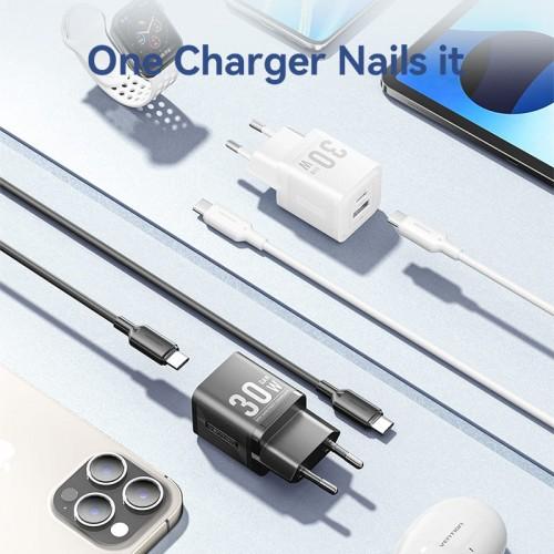 Набор для зарядки Vention з/у GaN 30W 2 порта USB C + A и кабель USB-C 3А Белый, шт. TZ-FEQW0-EU-01