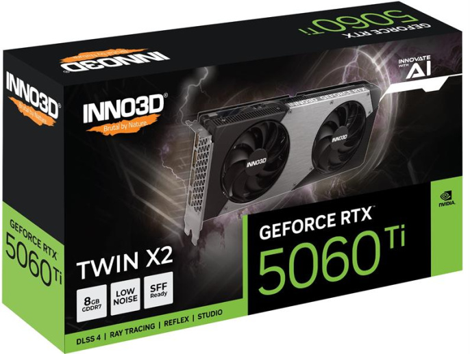 Видеокарта INNO3D RTX 5060 Ti Twin X2//RTX5060Ti, HDMI, DP*3, 8G,D7 (N506T2-08D7-193075N)