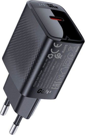 Сетевое зарядное AceFast A82 (черный) для телефонов/для планшетов, USB Type-C, 20 Вт, быстрая зарядка, без кабеля