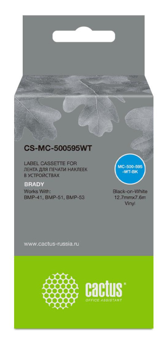 Картридж Cactus CS-MC-500595WT, 12.7мм,  черный шрифт, белый фон,  7.6м ( CS-MC-500595WT