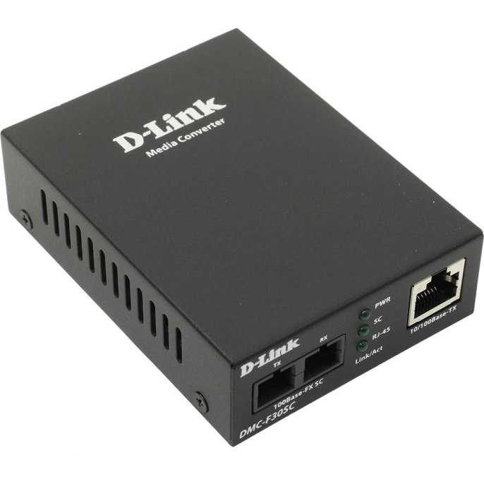 D-Link DMC-F30SC/B1A Медиаконвертер с 1 портом 10/100Base-TX и 1 портом 100Base-FX с разъемом SC для одномодового оптического кабеля до 30 км