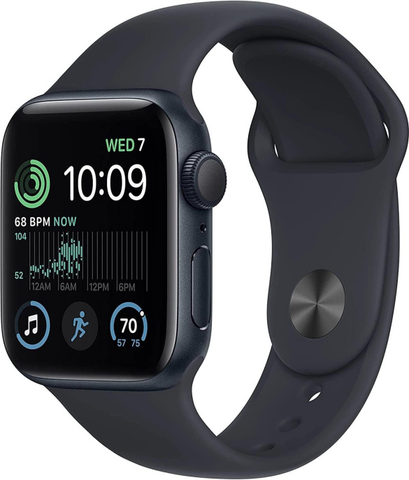 Смарт-часы Apple Watch SE 2024 A2722 40мм OLED корп.темная ночь Sport Band рем.темная ночь разм.брасл.:160-210мм MXE93LL/A